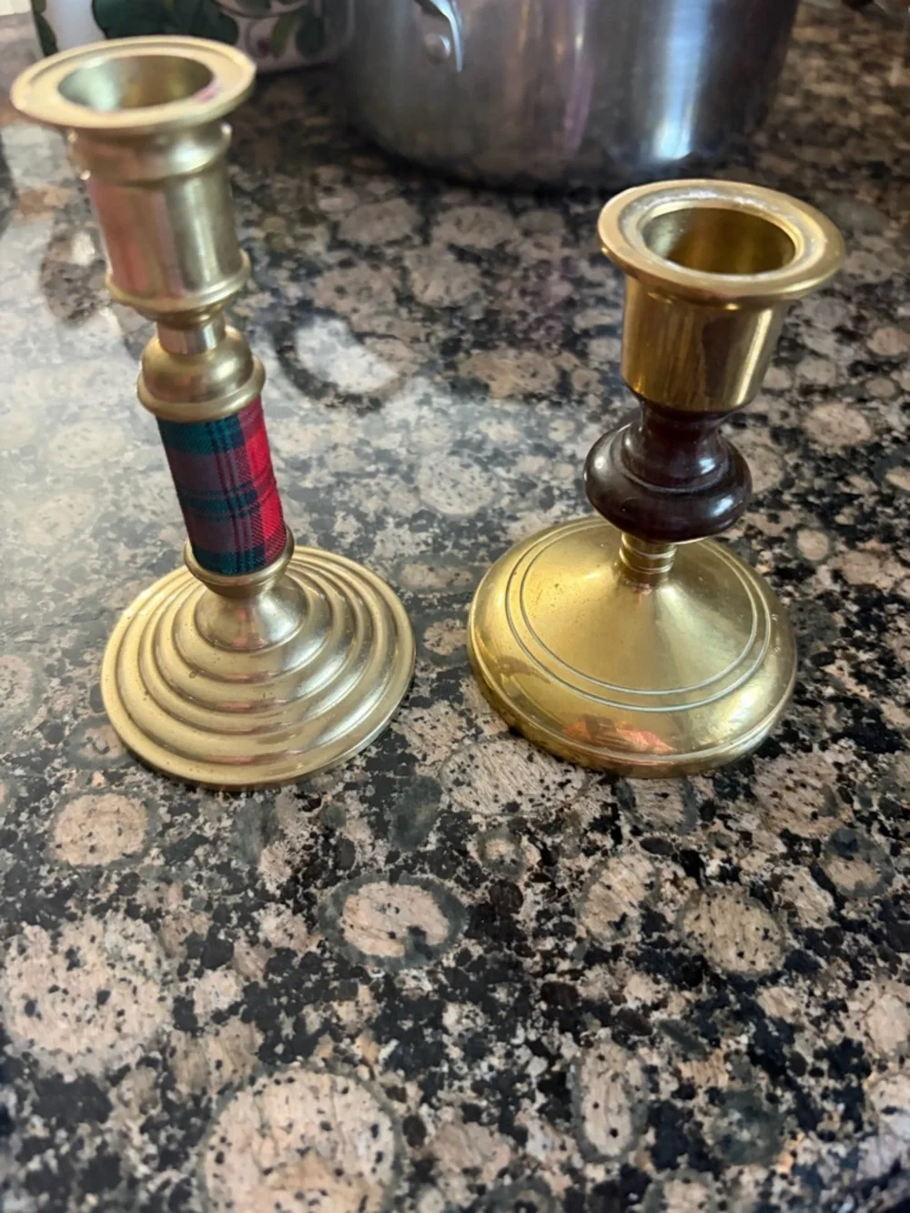 Brass Tartan Accent Candlestick Pair - Classic Home Accent
